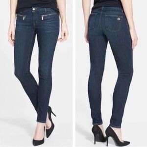 Michael Kors Mid Rise Izzy Skinny Jeans Dark Wash Zip Pocket Edgy Modern